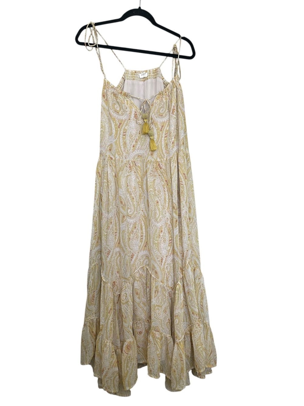 Storia Boho Yellow Paisley Maxi Dress with Tassel Straps